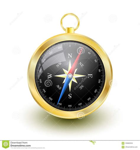 Golden Glossy Compass With Windrose Vector Illustration Stock Vector