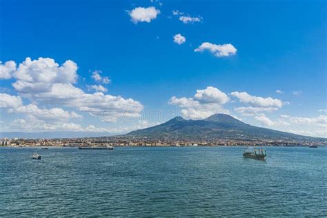 Naples Port And Mount Vesuvius View From The Sea Stock Image Image