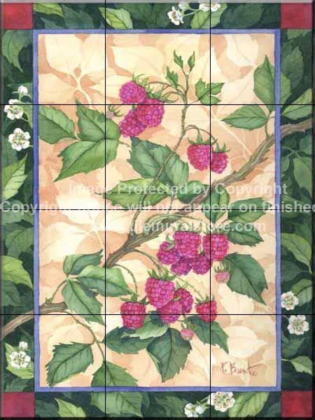 Heritage Raspberries Tile Mural Decorative Tile Backsplash Ceramic