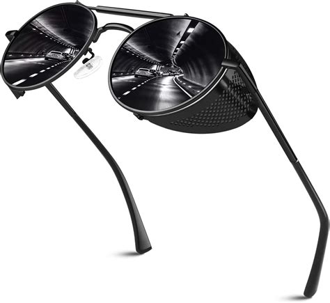 Sunier Retro Round Steampunk Sunglasses Side Shield Goggles Gothic Polarized Sun Glasses S92