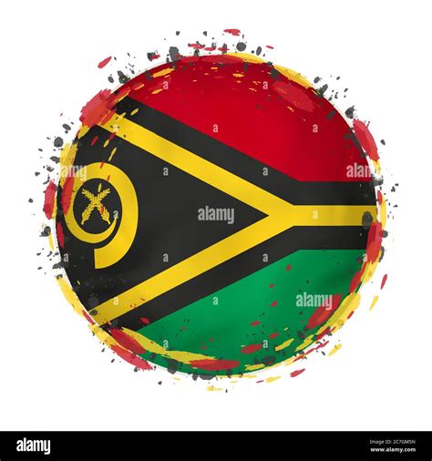 Round Grunge Flag Of Vanuatu With Splashes In Flag Color Vector Illustration Stock Vector Image