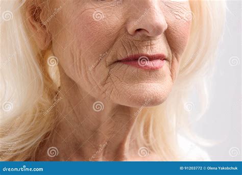 Mature Female Person With Wrinkles Stock Photo Image Of Glad Happy