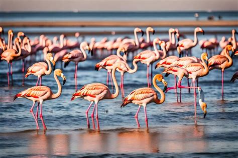 Premium Ai Image Photo Flock Of Pink Flamingos At Walvis Bay Namibia