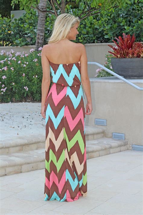 Coral Strapless Chevron Maxi Dress Saved By The Dress