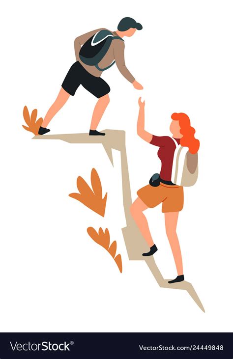 Couple Climbing Mountains Hiking Man And Woman Vector Image