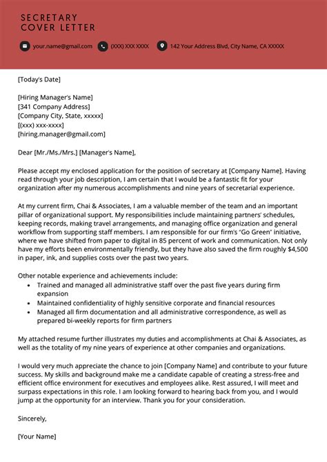 Free letter of reference template recommendation letter template. Secretary Cover Letter Example (With images) | Cover ...