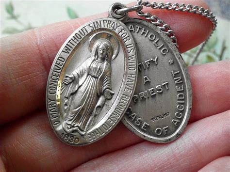 Vintage Religious Medals Large Vintage Sterling Virgin Mary Miraculous St Christopher Slide Medal