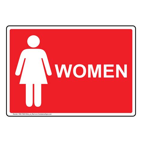Women Restroom Door Sign White On Red 6 Sizes Us Made