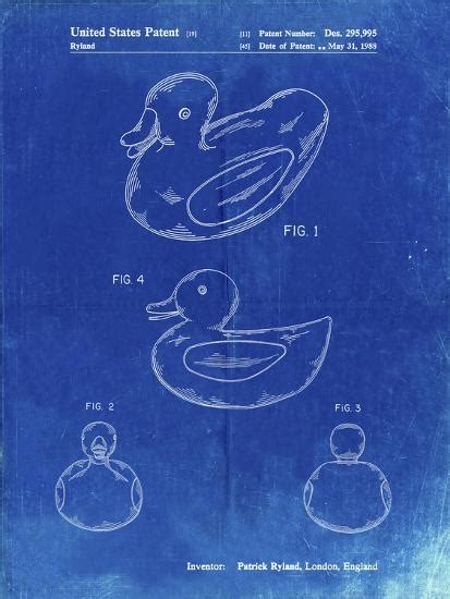 Pp1021 Faded Blueprint Rubber Ducky Patent Poster Giclee Print Cole Borders