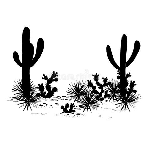 Cacti Landscape Vector Silhouettes Stock Vector Illustration Of