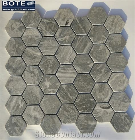 Hexagon Mosaic Tile Seawave Grey Marble Mosaics From China