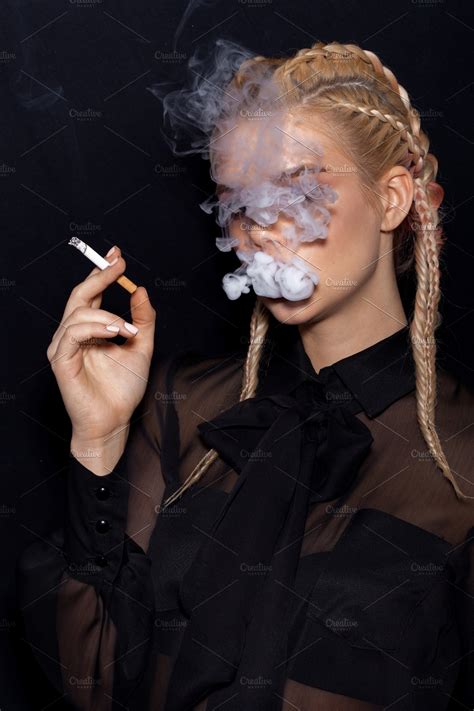 Beautiful Woman Smoking Cigarette High Quality People