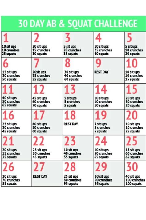 Sit Up And Squat Challenge 30 Day Challenge Sit Ups