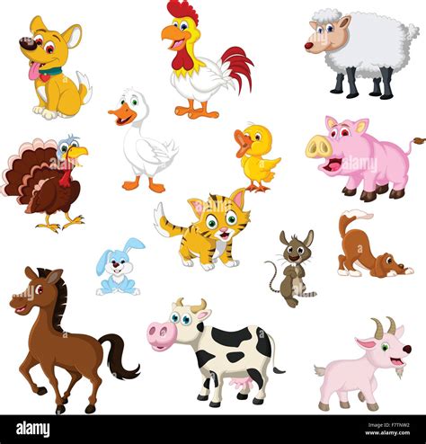 Colección De Dibujos Animados De Animales De Granja Imagen Vector De