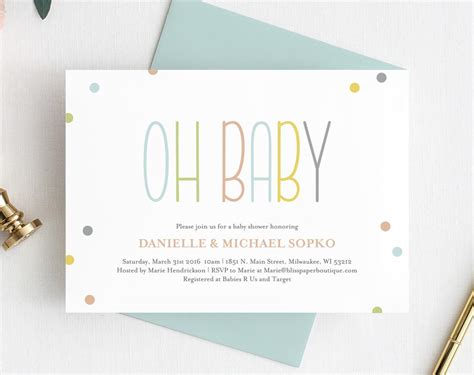 Of course, i have to share gender neutral printable onesies, too, for folks who are keeping their baby's gender a surprise! Baby Shower Invitation, Gender Neutral Oh Baby Shower ...
