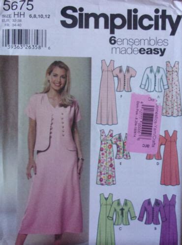Simplicity Sewing Pattern 5675 Size 6 12 Sleeveless Dress With Jacket