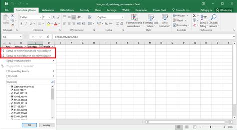 Excel sortowanie wartości DataTalk pl