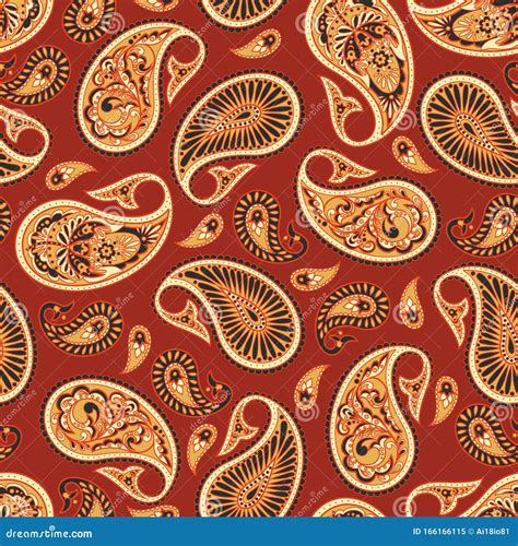 Paisley Ornamental Seamless Pattern Kalamkari Vector Fabric Background