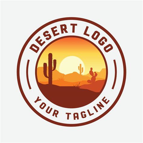Desert Landscape Logo With Cactus Mountain Desert Vector Template