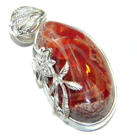 Natural Mexican Fire Opal Sterling Silver Handmade Pendant