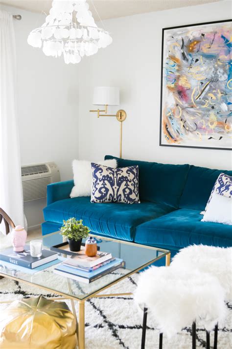 Blue Velvet Sofas With Creative Living Room Decor Ideas