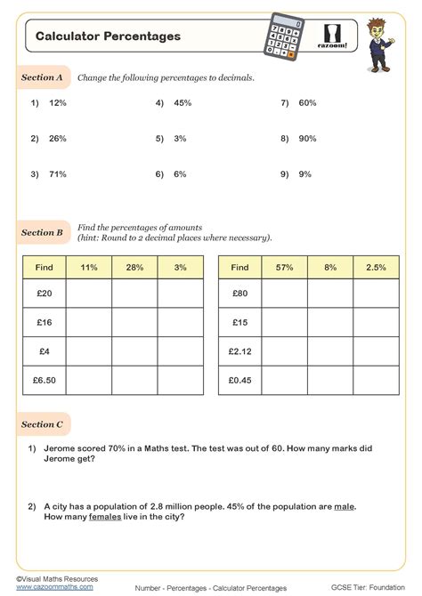 Calculator Percentages Worksheet Cazoom Maths Worksheets