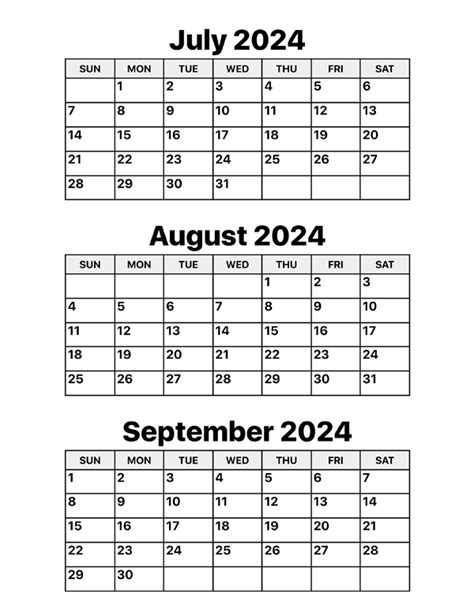 July August And September 2024 Calendar Calendar Options