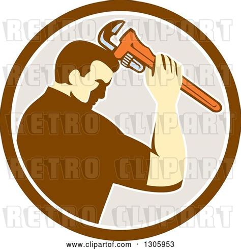 Vector Clip Art Of Retro Male Plumber Bowing And Holding A Monkey