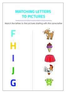 Matching Letters to Pictures F to J - Alphabet Matching Worksheets for