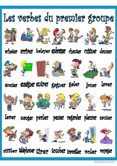 Les verbes du premier groupe diction Français FLE fiches pedagogiques