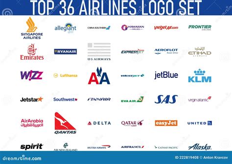 Conjunto De Logotipos De 36 Principais Companhias Aéreas Do Mundo Foto