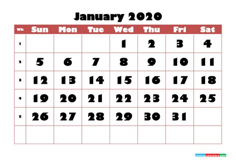 Free Printable Calendar January 2020 Pdf Word Nom20b721