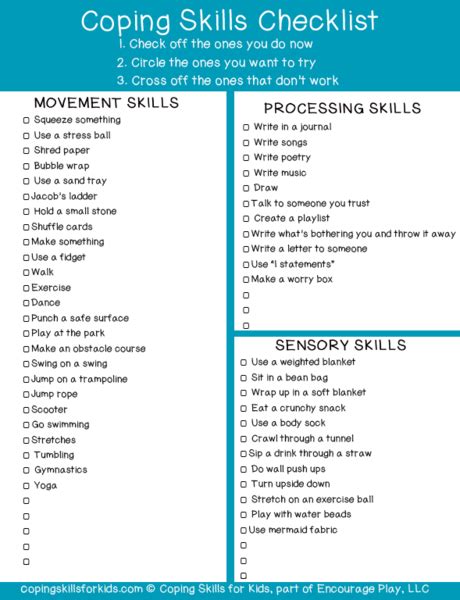 Coping Skills Checklist Coping Skills For Kids