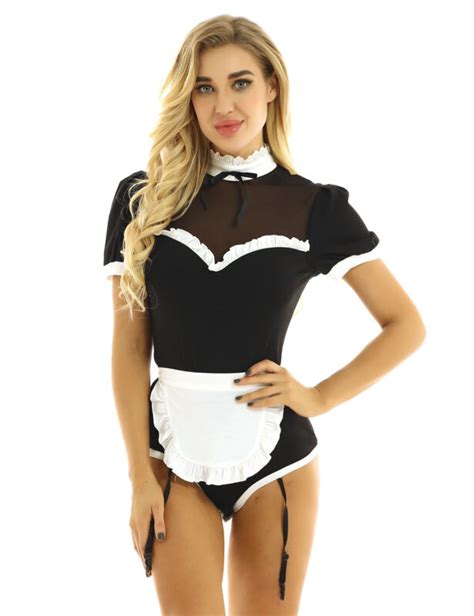 Women Sexy Cosplay French Maid Garters Bodysuit Outfit Apron Fancy Dress Costume Ebay