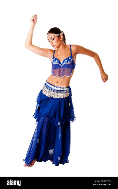 Beautiful Arabic Belly Dancer Harem Woman In Blue With Silver Dress And