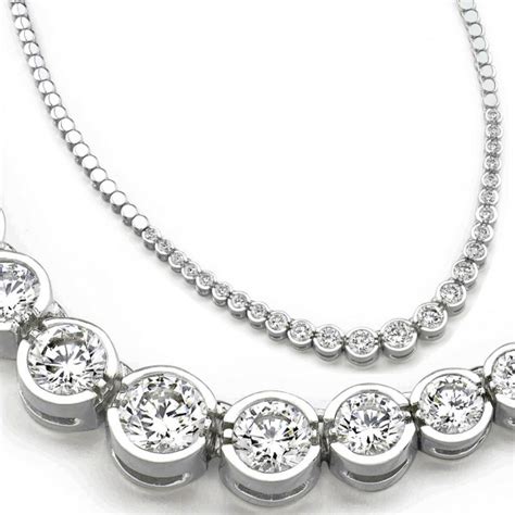 3 Ct Round Diamond Graduated Tennis Necklace Half Bezel 16 Inch Necklaces