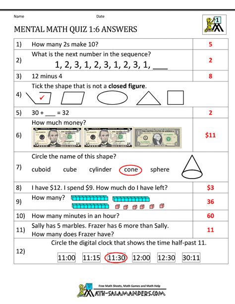 Grade 1 counting money worksheets. First Grade Mental Math Worksheets