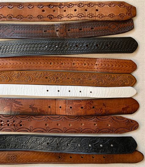 Vintage Tooled Leather Belt Distressed Leather Goods Brown Belt Strap