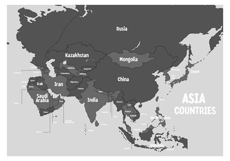 Black And White Map Of Asia 10 Free Pdf Printables Printablee