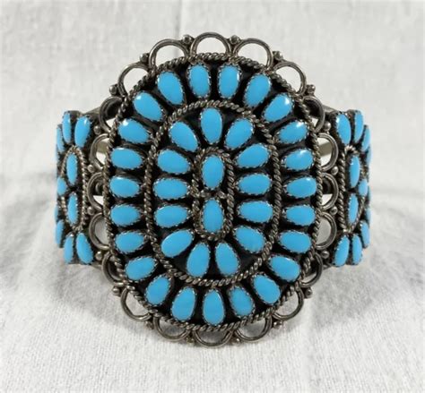 Larry Moses Begay Navajo Sterling Silver Petit Point Turquoise Cuff