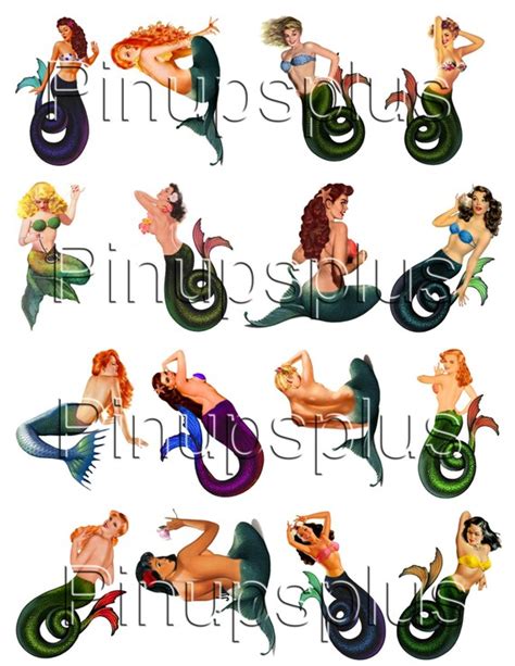 16 Different Retro Sexy Mermaid Pinups Waterslide Decal
