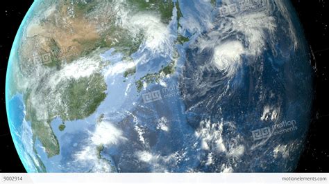 Night To Day Rotating Earth Zoom In On South Korea Outlined Stock