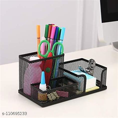 Metal Mesh Desk Organizer Storage Box Square Stand With Drawer For
