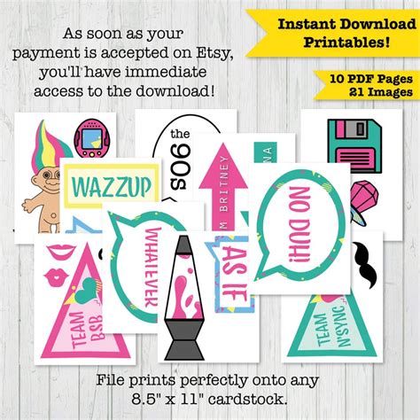 90s Party Printable Photo Booth Props Signs Instant Etsy Canada
