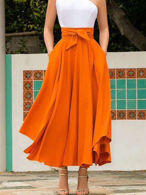 Wholesale Solid Color High Waist Large Swing Maxi Skirt Gwa080709