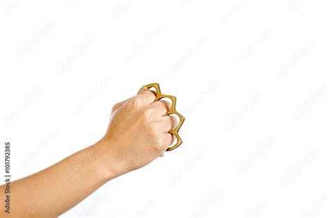 Hand Human Wearing Brass Knuckles On White Backgroundknuckle Weapons