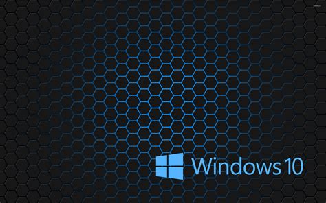 Windows 10 Blue Text Logo On Hexagons Wallpaper Computer