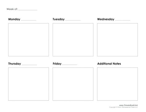 5 Day Monthly Calendar Printable Free