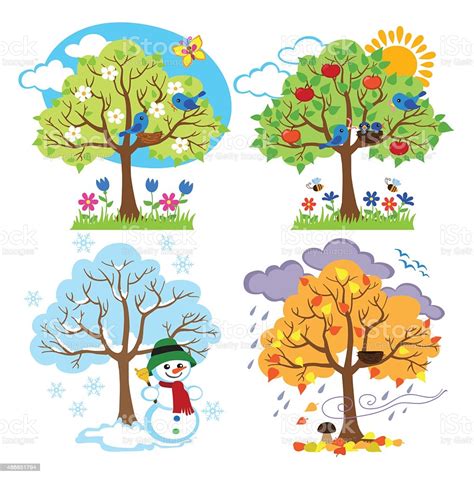 Snorkel and diving glasses clipart. Four Seasons Trees Clipart With Spring Summer Fall And ...