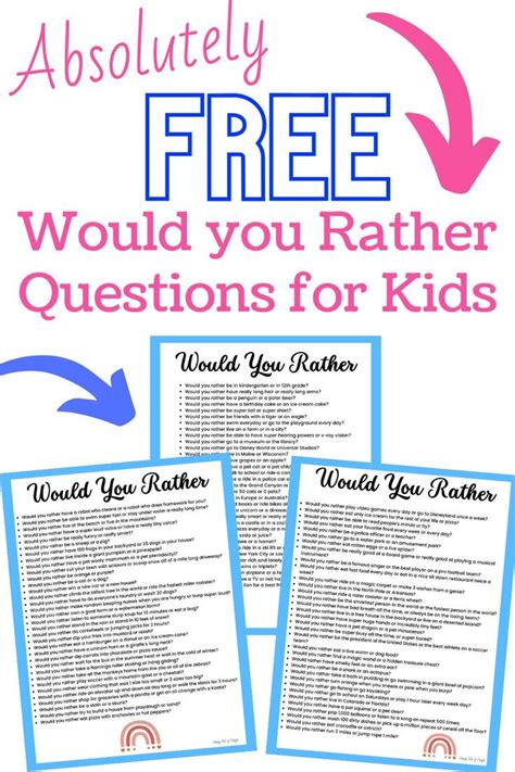 Would You Rather Questions For Kids Free Printable In 2022 Funny